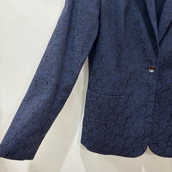 T Tahari Navy Blazer Womens 8 Tapestry Dark Floral Gothic Career Jacket 1 Button - Picture 4 of 12